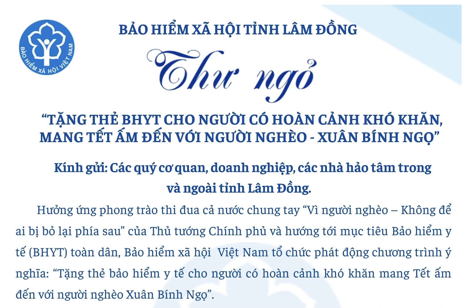 BHXH tỉnh Lâm Đồng phát động Chương trình tặng thẻ BHYT cho người có hoàn cảnh khó khăn