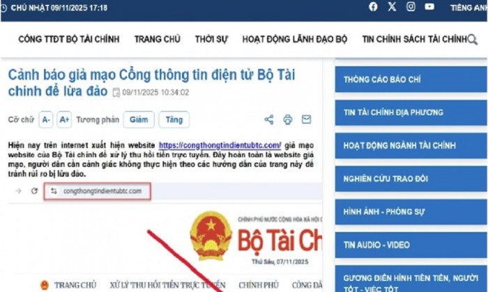 Cảnh báo giả mạo Cổng Thông tin của Bộ Tài chính