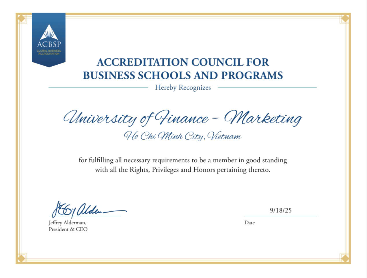 Trường đại học Tài chính - Marketing khẳng định vị thế quốc tế khi gia nhập ACBSP